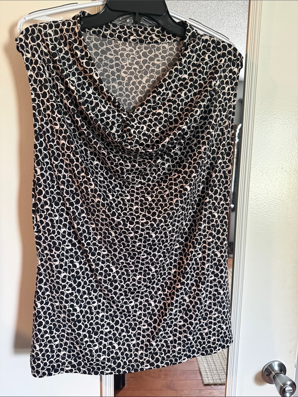 Worthington Black and Cream Abstract Dot cowl neck Tank